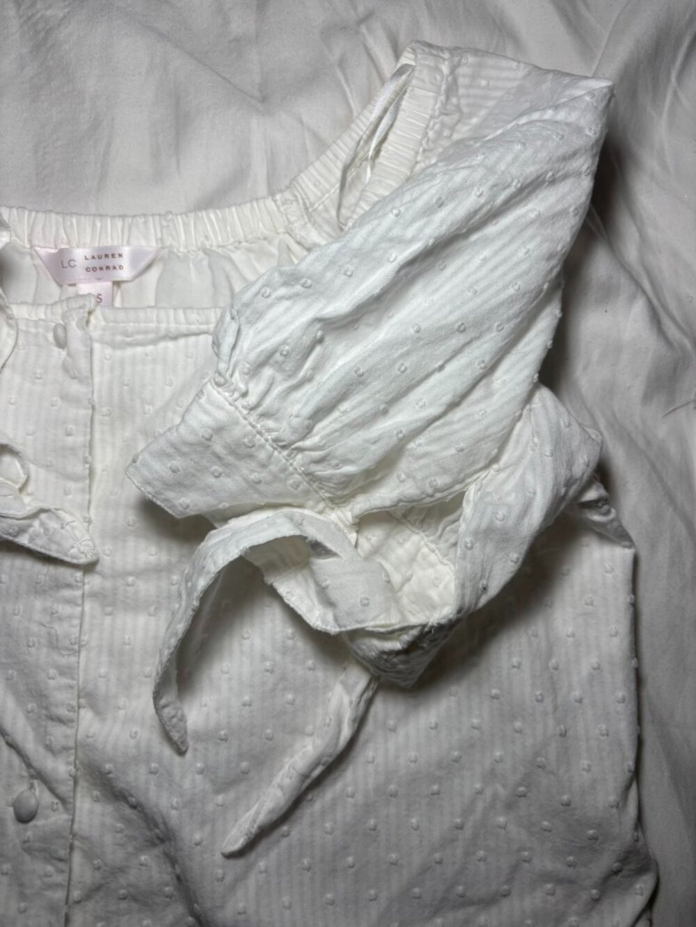 Women's Sz XS White Swiss Dot Puff Sleeve Peasant Blouse Boho Cottagecore - Picture 5 of 10
